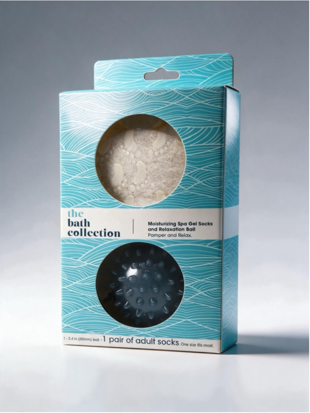 The Bath Collection Moisturizing Spa Gel Socks + Relaxation Ball New